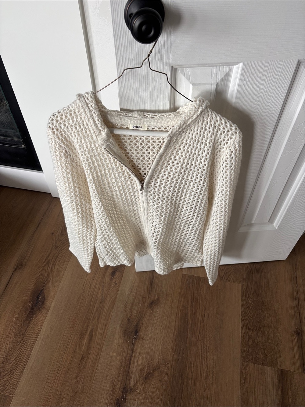 dylan Cream Open-Knit Zip Hoodie Cardigan